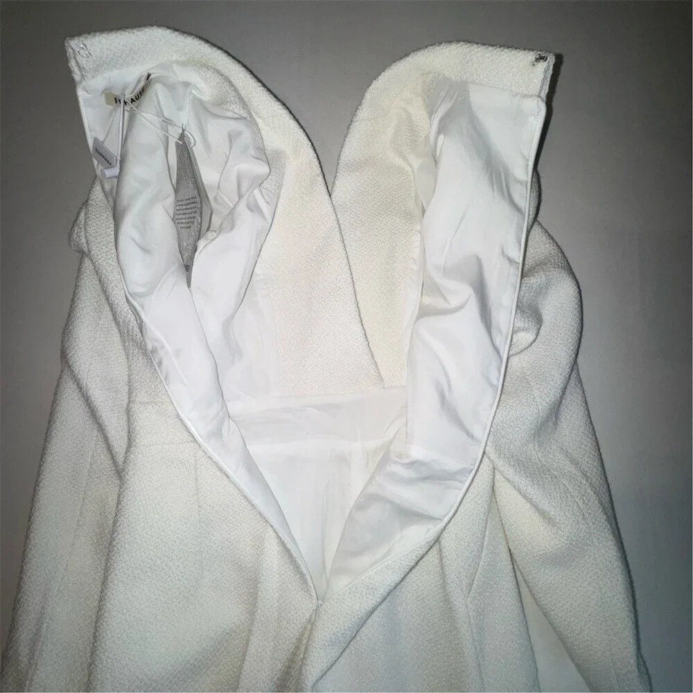 FEHAUTE Jumpsuit Womens Size 4 White Tweed Wide-Leg Pockets Quiet Luxury - Picture 16 of 16